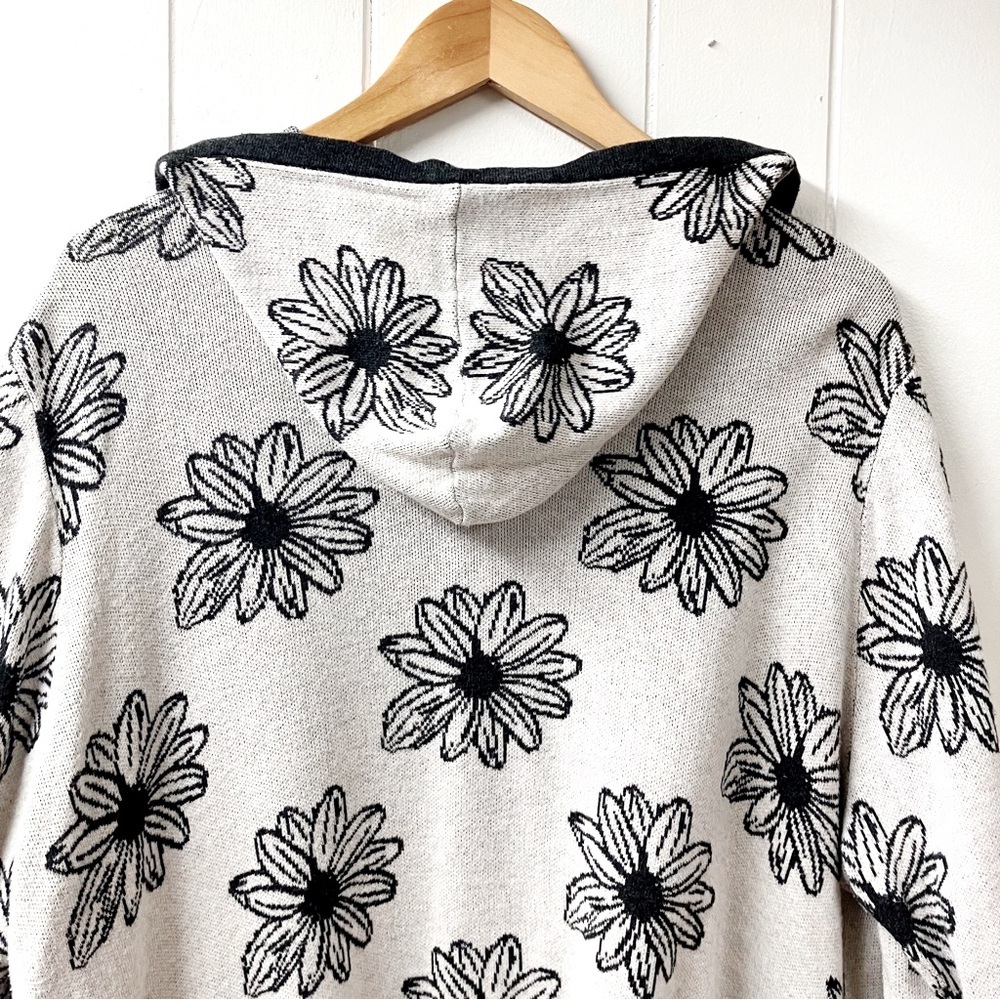 BELLDINI Womens Daisy Print Hooded Cardigan SIZE 2X Lo-Hi Hem Pockets - Picture 3 of 10